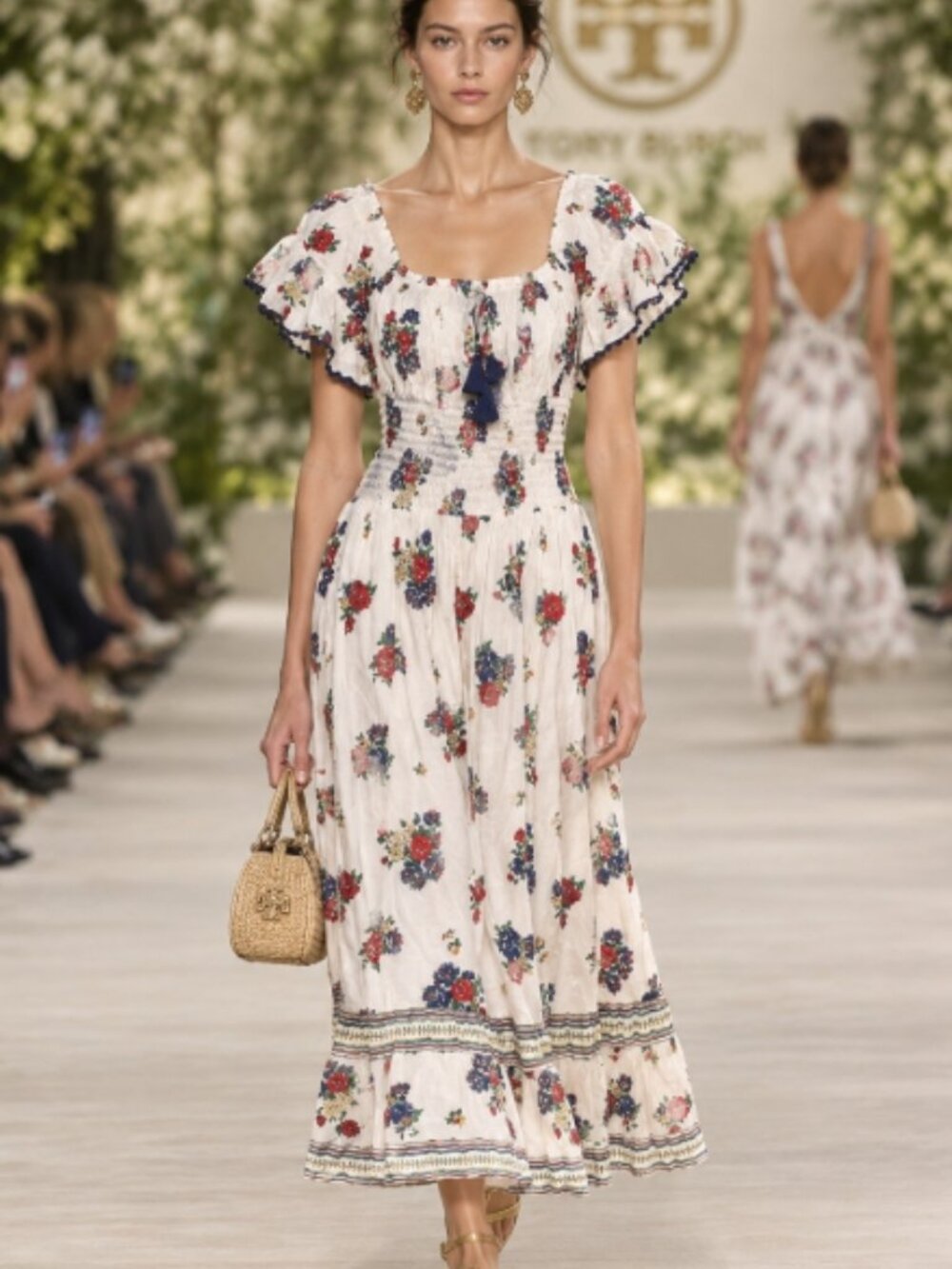 NWOT Tory Burch Meadow Folly Cotton Voile Floral Multi Midi Dress M $398